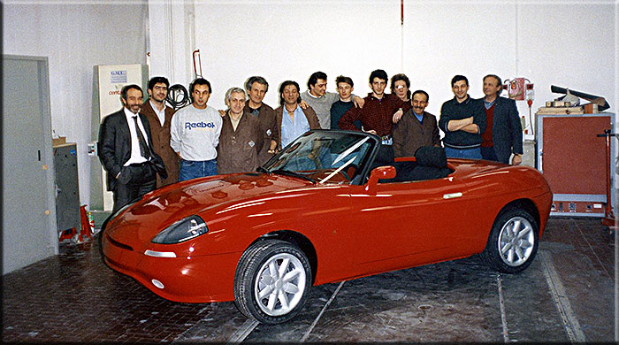 End of June 1991 before delivery for the european tour for Clinic Testing.  From left Bustreo, Bonito, Ardagna, Robaldo, Della Rocca, Sassu, Zanellati, Maurizio, Palmieri, Giachino,  K, Zanini and Ferrero.
