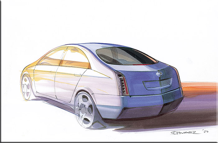 Anno 2000, il disegno originale della Nissan Fusion di Stephane Schwarz.
